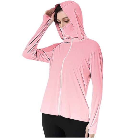 YUGYXL Womens UPF 50 Sun Hoodie with Face Mask UV Protection Zip Up Lightweight Breathable SPF Shirt with Pocket Thumb Hole L A Multicolor