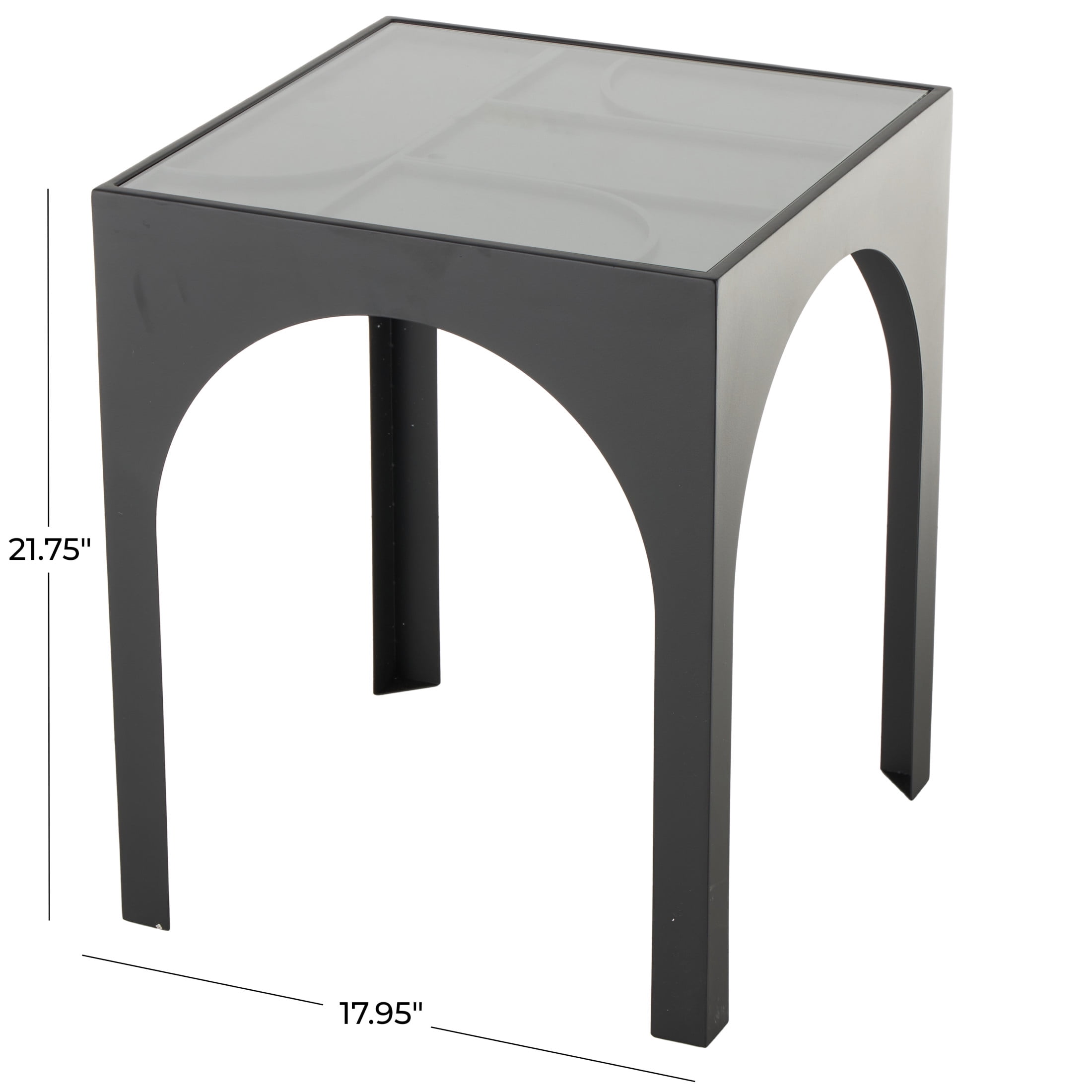 DecMode 18" x 22" Black Metal Geometric Accent Table with Glass Top, 1-Piece