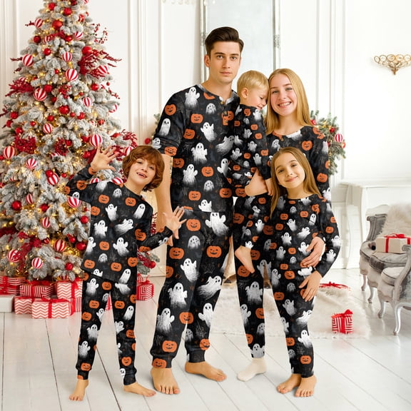 2026 Matching Family Halloween Pajamas Set, Fall Sleepwear, Ghost & Pumpkin Printed Holiday Sleepwear, Soft Loungewear PJs Outfit