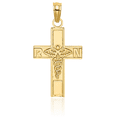 thumbnail image 3 of 14K Solid Yellow Gold Rn Nurse Caduceus Paramedic Emt Doctor Medical Student Nursing Symbol Latin Mexican Holy Cross Necklace Religious Chain Pendant Jesus Christ Charm, 3 of 8