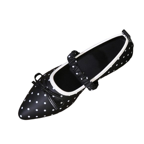 SuTry Women's Pointed Toe Flats Polka Dot Bow Detail Slip On Elastic Strap Lightweight Comfortable Casual Walking Shoes(41)