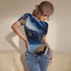 thumbnail image 3 of Fotbe Navy Blue Marble Body de Mujer con Cuello Redondo y Mangas Cortas, Sin Mangas Ajustado, Suave, Cómodo y Básico-XX-Large, 3 of 7