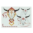thumbnail image 1 of Tattoo Cutting Board, Bulls Head with Feather of Bird as Accessory with Tribal Designers Print, Decorative Tempered Glass Cutting and Serving Board, Large Size, Red Yellow and White, by Ambesonne, 1 of 1