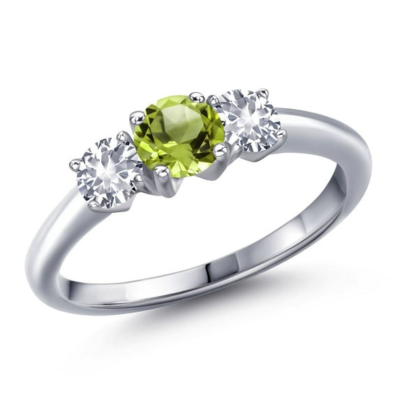 Gem Stone King 925 Sterling Silver Green Peridot and White Created Sapphire Engagement Ring for Women | 1.05 Cttw | Round 5MM | Gemstone August Birthstone | Size 7