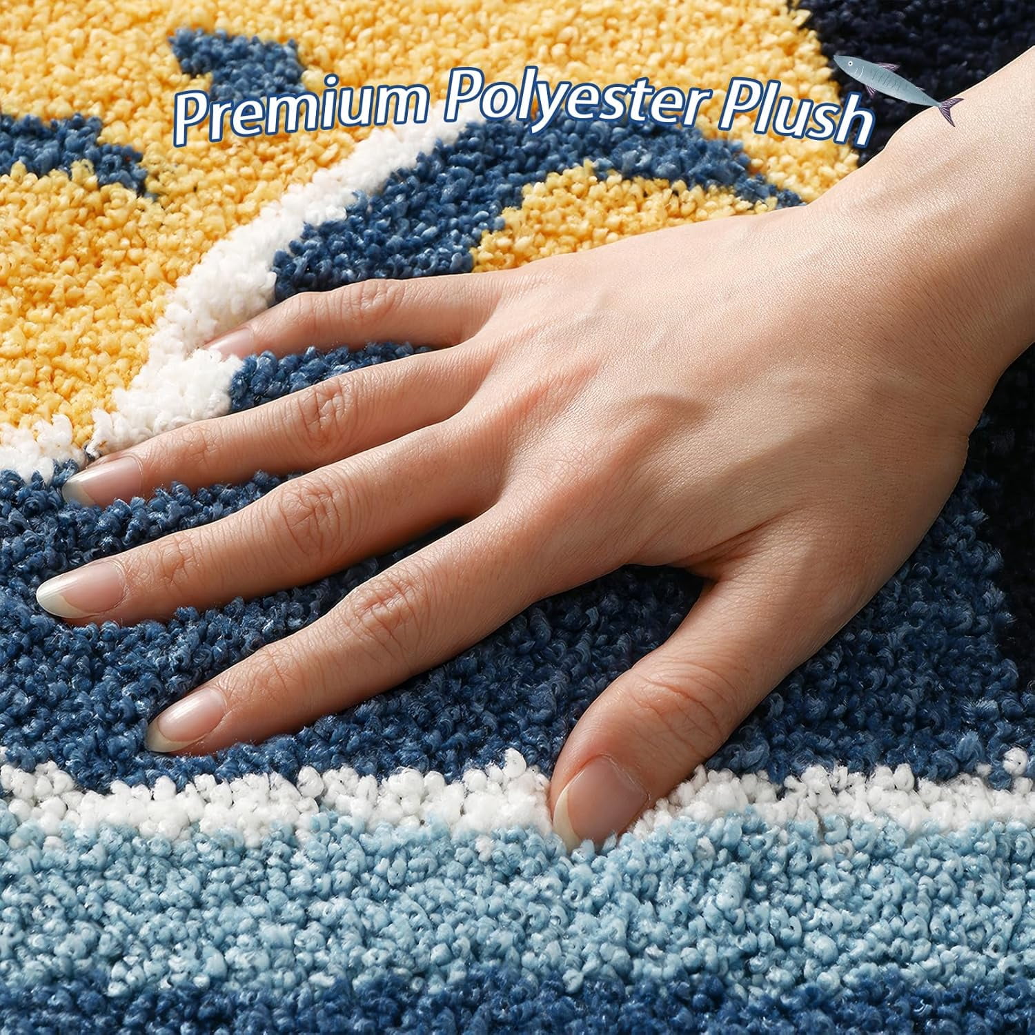 Sardine Can Plush Bath Mat, Opening Can Design with Big Fish, Absorbent Non-Slip Rug for Bathroom Kitchen Entrance, Machine Washable Retro Ocean Home Decor 20x31 Inch