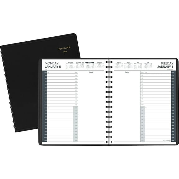 2026 AT-A-GLANCE 24-Hour 7" x 8.75" Daily Appointment Book Planner Faux Leather Cover Black
