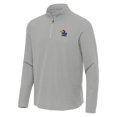 thumbnail image 2 of Men's Antigua Heather Gray Kansas Jayhawks Sync Quarter-Zip Waffle-Knit Tri-Blend Pullover, 2 of 3