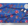 thumbnail image 2 of Soimoi Blue Rayon Fabric Leaves & Ranunculus Floral Print Fabric by the Yard 56 Inch Wide, 2 of 3