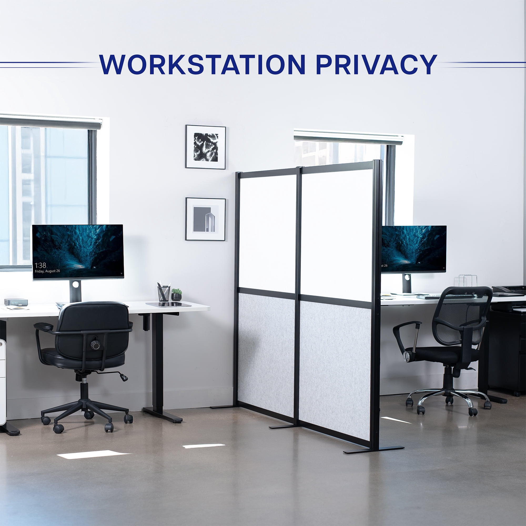 VIVO Modular Wall System, 2 PET Panels, Office Cubicle Dividers, Black Frame