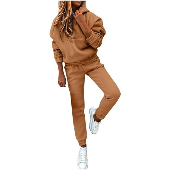 Women Casual Sweatsuit Set Solid Hoodie Sweatshirts Long Jogger Pants 2 Piece Outfits Tracksuit Loungewear Fall Clothes Womens Clothes