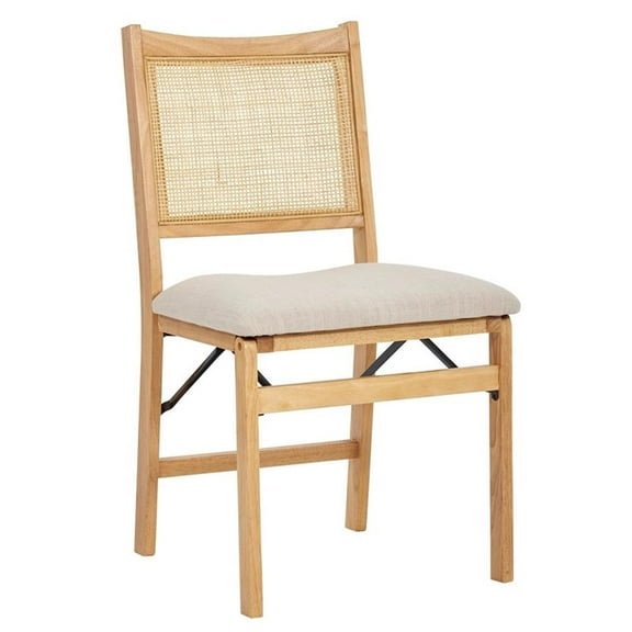 Pemberly Row 19" Wood/Cane/Fabric Folding Side Chair in Beige/Natural