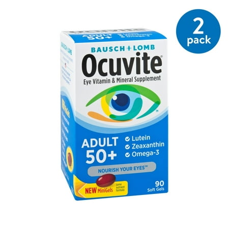 (2 Pack) Bausch & Lomb Ocuvite Adult 50+ Vitamin & Mineral Supplement Soft Gels, 90 (Best Eye Vitamins For Seniors)