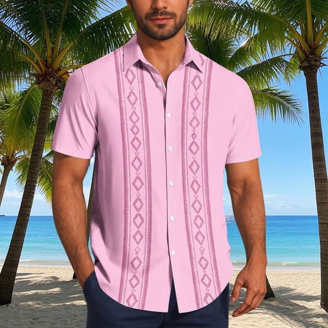 Blusa y camisa de manga corta con cuello vuelto Camisa casual para hombre Camisa de bolos vintage de manga corta Camisas de verano de playa cubana Camisa con botones Blusa para hombre Poliéster