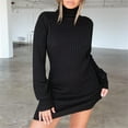 thumbnail image 4 of Lindreshi Fall Dresses for Women 2025 Homecoming Dresses Women's Casual Solid Slimming Waist Turtleneck Long Sleeve Sweater Dresses, 4 of 8