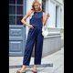 thumbnail image 4 of Conjunto de 2 Piezas de Cuadros para Mujer, para Vacaciones en la Playa, Verano, Camiseta Sin Mangas, Pantalones y Traje. Azul M, 4 of 10