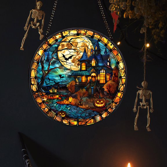 Skull Window Decor,Luminous Skull Window Decor Window Suncatcher Hanging Ornaments Wall Art,11.8''Colorful Acrylic Home Decor Halloween and Christmas Decoration Gifts