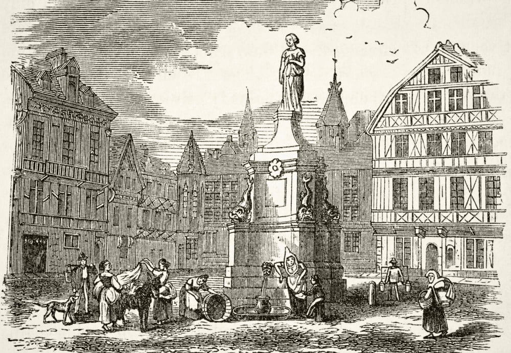Joan Of Arc Statue In Old Market Place Rouen France In 19Th Century From The National And Domestic History Of England By William Aubrey Published London Circa 1890 Canvas Art - Ken Welsh Design Pics
