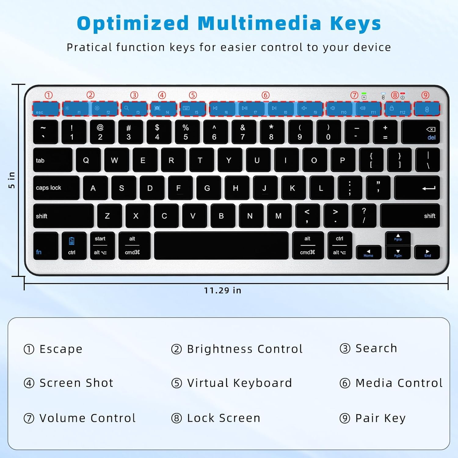 XIHAMA Bluetooth Keyboard, Ultra-Slim Wireless Keyboard for iPad, Rechargeable Ergonomic Computer Keyboard for iOS, Android, Windows PC Tablets Phone