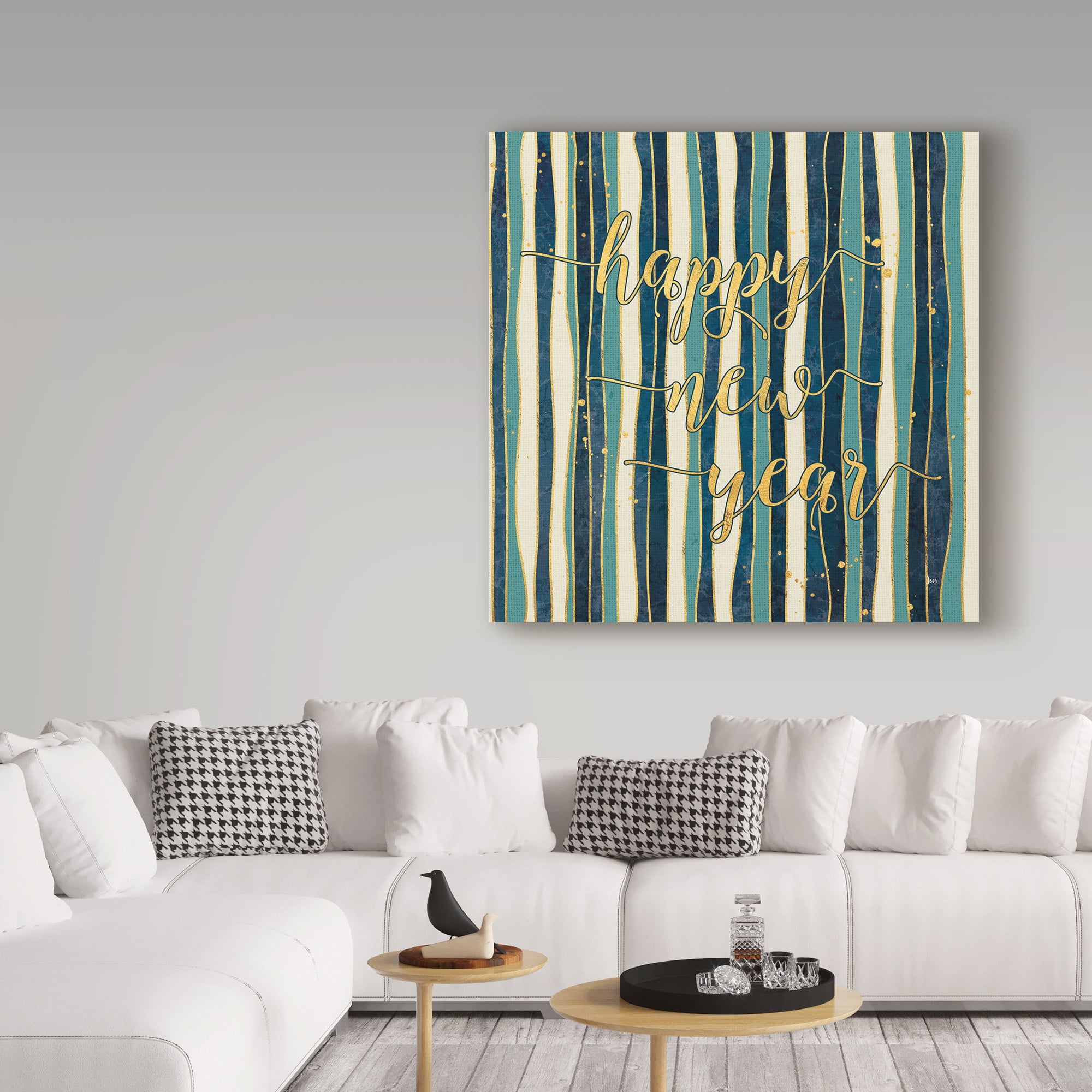 Trademark Fine Art 'Coastal Lace Happy New Year Stripes' Canvas Art by Jess Aiken
