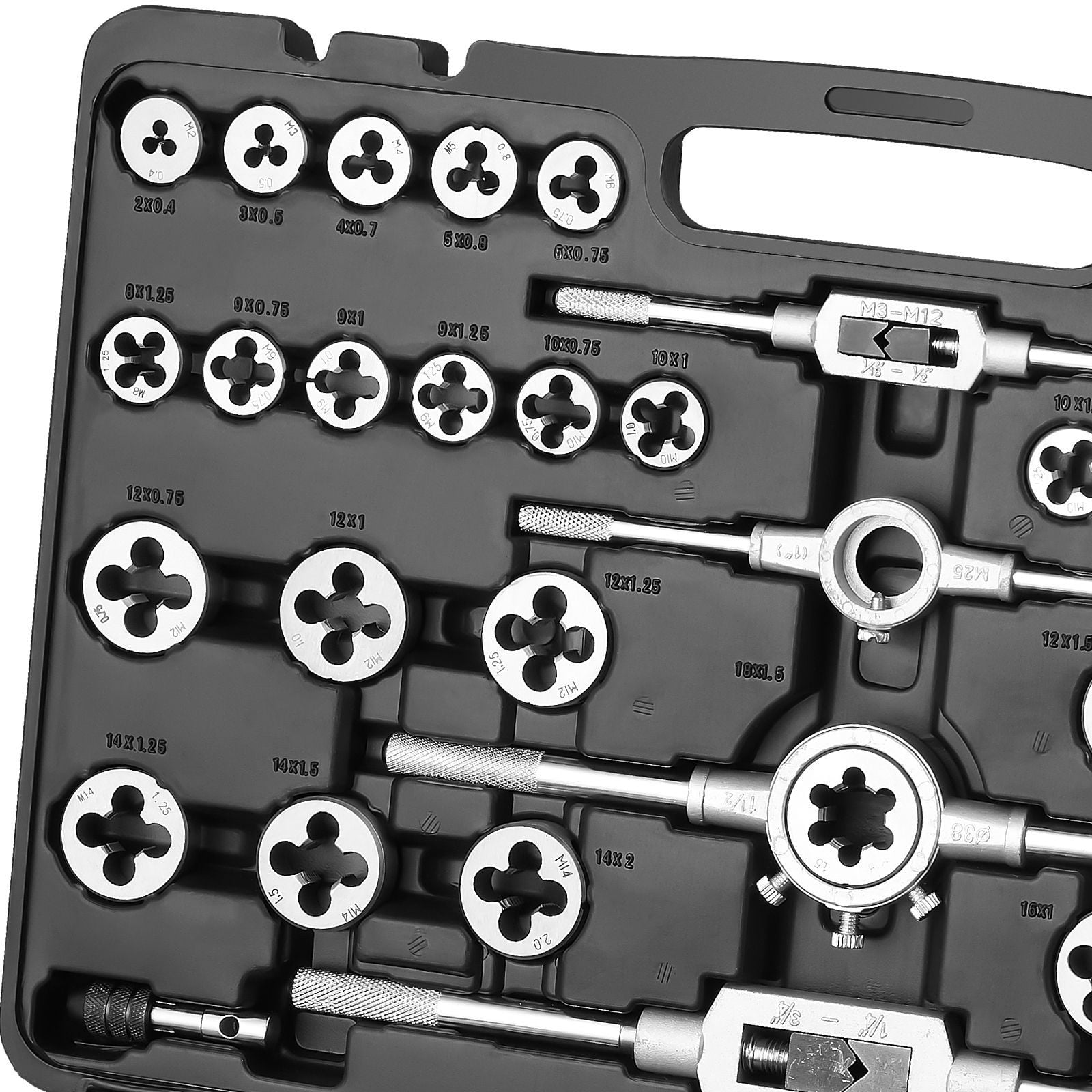 110-Piece Metric M2-M18 Bearing Steel Taper Die Set, Internal and External Thread Cutting Tools, with Accessories, Storage Box