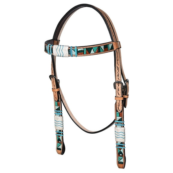 Hilason Horse Western Hand Painted American Leather Headstall Rawhide Braided Tan