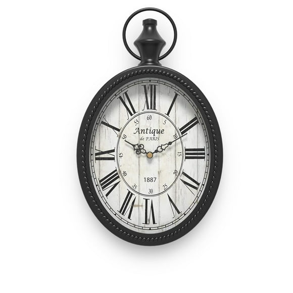 Reloj de pared Mterry pequeño, retro, ovalado, diseño antiguo, negro