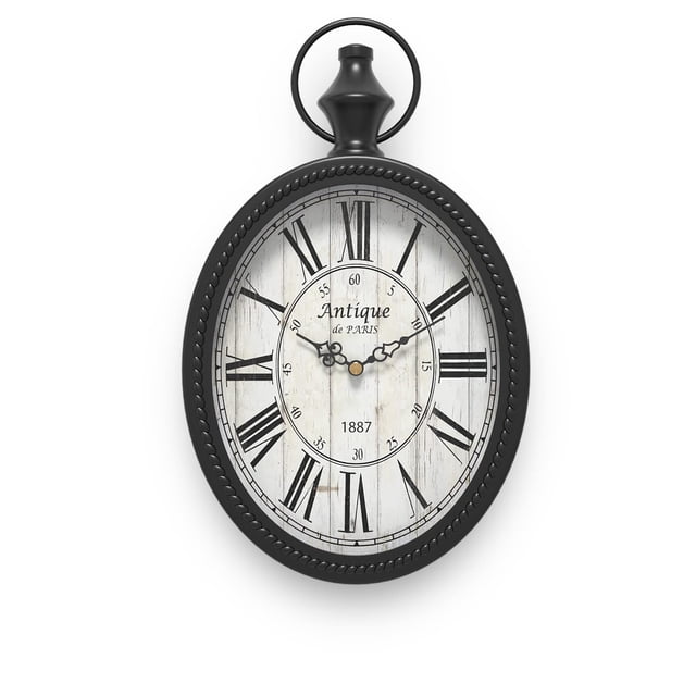 Reloj de pared Mterry pequeño, retro, ovalado, diseño antiguo, negro
