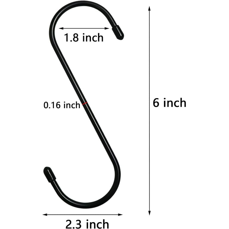 Long Large S Hooks Heavy Duty 6 inch Extension Hook Black S Shaped Hooks for Hanging Plants Clothes Pots, Pans Towels Lights Bird Feeder Bags in