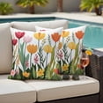 thumbnail image 5 of Spring Floral Pillow Covers 2 Pack Cartoon Red Pink Yellow Flowers Green Farm Leaves Pillowcase Waterproof Outdoor Throw Pillow Cover for Patio Garden Square Cushion 20”x20”, 5 of 9