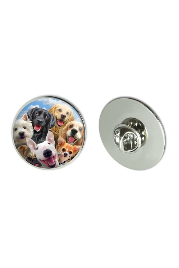 Dogs Selfie Lab Golden Retriever Dachshund Westie Pug Terrier Metal 1.1" Tie Tack Hat Lapel Pin Pinback