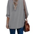 thumbnail image 4 of Sonducket Camisa de mujer con cuello en V Blusa suelta Manga larga Color sólido Top casual Prendas para la parte del cuerpo Gris M, 4 of 6