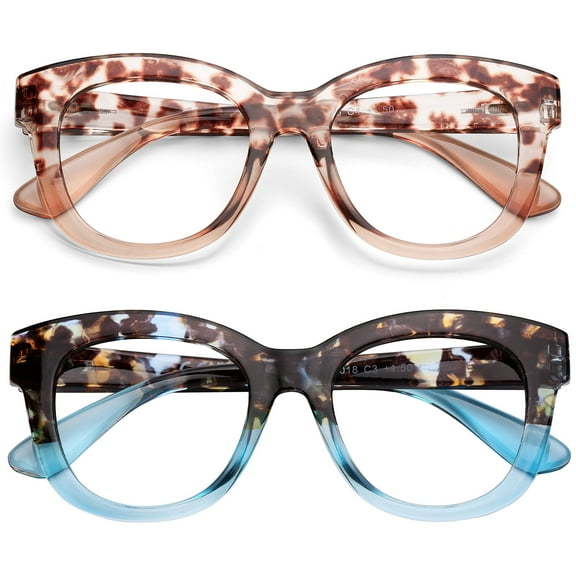 Fashion Reading Glasses for Women, Blue Light Blocking/Anti UV Readers Oversized Designer Round with Spring Hinge