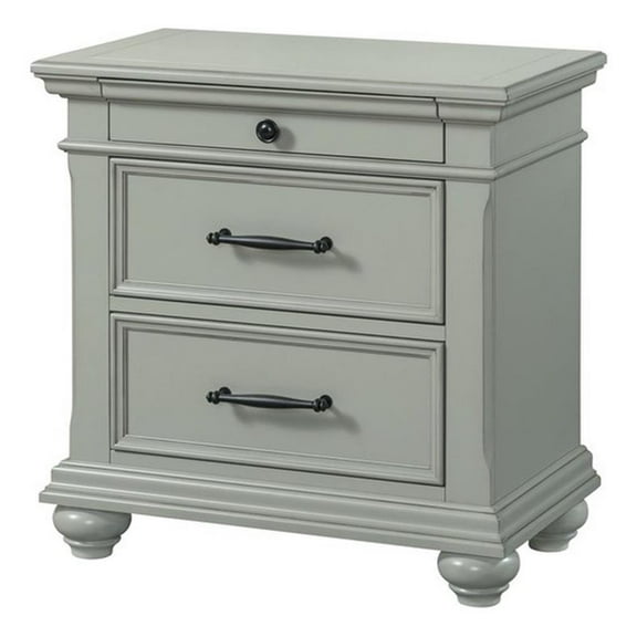 Picket House Furnishings Brooks 3-Drawer Nightstand with USB Ports in Gray