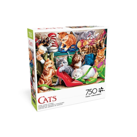 Buffalo Games Shoe Closet Kittens 750-Piece 24 x 18-Inch Interlocking Jigsaw Puzzle for Adults Ages 14