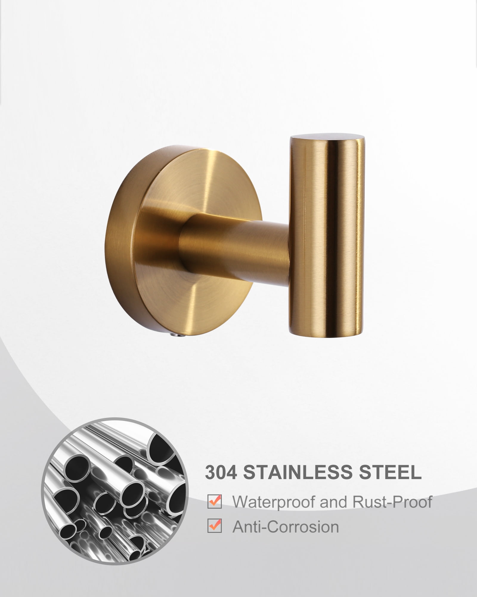 Wowow J-Hook Wall Mounted Bathroom Gold Robe/Towel Hook in Stainless Steel (4-Pack)
