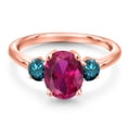 thumbnail image 3 of Gem Stone King 18K Rose Gold Plated Silver Red Created Ruby and Blue Diamond Engagement Ring for Women | 2.54 Cttw | Oval 9X7MM | Gemstone July Birthstone | Size 9, 3 of 6