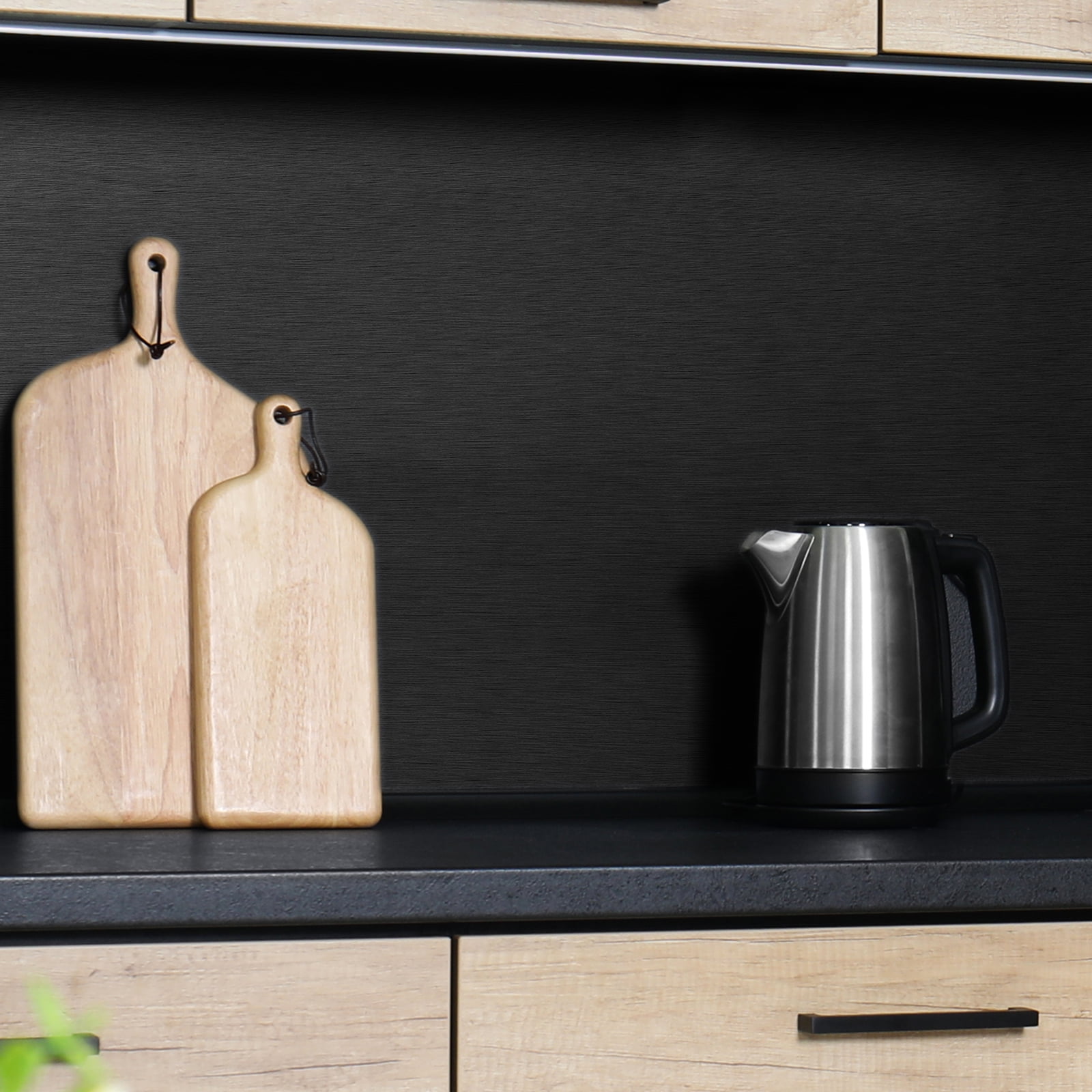 VEELIKE Black Brushed Stainless Steel Contact Paper for Kitchen Removable Black Peel and Stick Wallpaper for Countertops Waterproof Contact Paper for Bedroom Cabinets 15.7''x354''