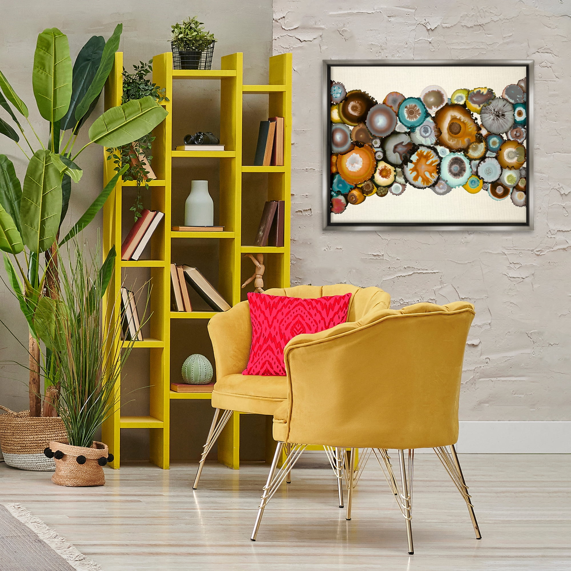 Stupell Industries Various Agate Clusters Abstract Painting Gray Floater Framed Canvas Art Print Wall Art, 31 x 25