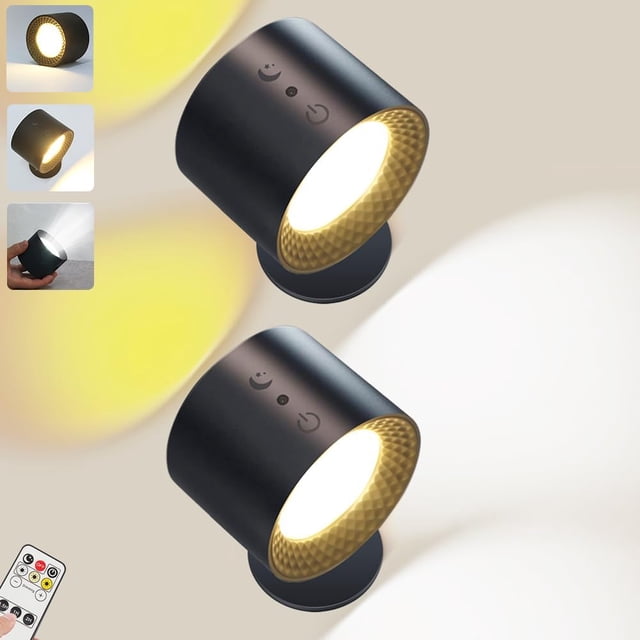 2PCS Lámpara de Pared LED de Doble Cara, 3 Luces y Brillo Ajustable, Control Táctil y Remoto, Magnética Giratoria de 360°, Temporizador, Recargable, para Sala de Estar Dormitorios Lectura Noche