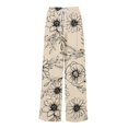 thumbnail image 5 of WTOBBY Women's Printed Wide Leg Pants with Floral Design High Waist Drawstring Loose Casual Trousers and Side Pockets for Summer Style ,Khaki XL, 5 of 6