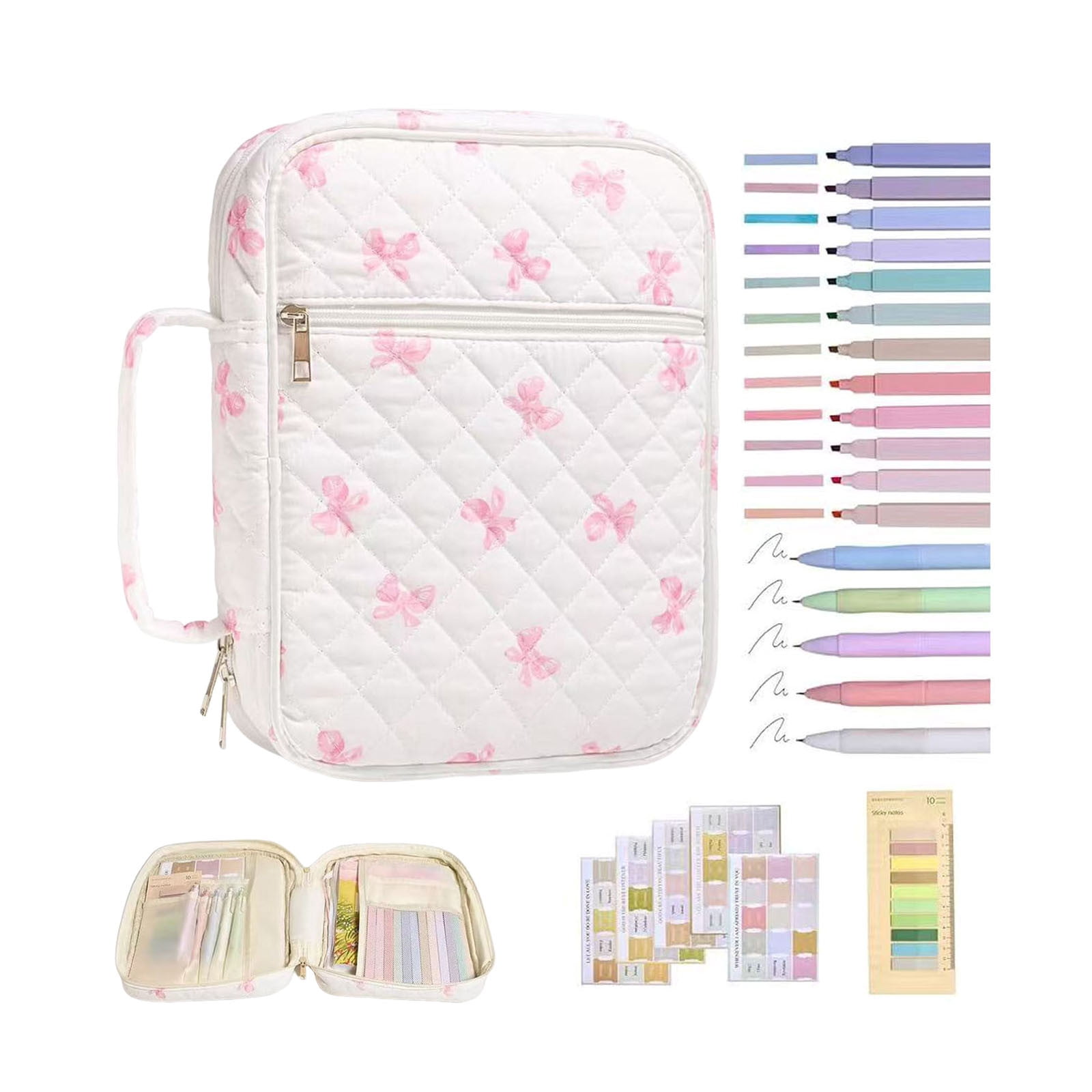 UJMNHYGT Quilted Bible Cover Case for Women Large Carrying Bag with Organizer, Includes Proof Cover 5 Pens 12 Highlighters 75 Bookmarks 200 Labels, Handle Bible Carry Supplies Christian Gifts