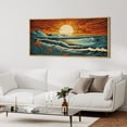 thumbnail image 5 of IDEA4WALL Extra Large Framed Canvas Print Wall Art Oceanic Sunset Waves and Sun Illustrations Retro Dynamic Sea Landscape Wall Decorative Oversized Artwork Relax/Calm for Living Room - 60"x30", 5 of 5