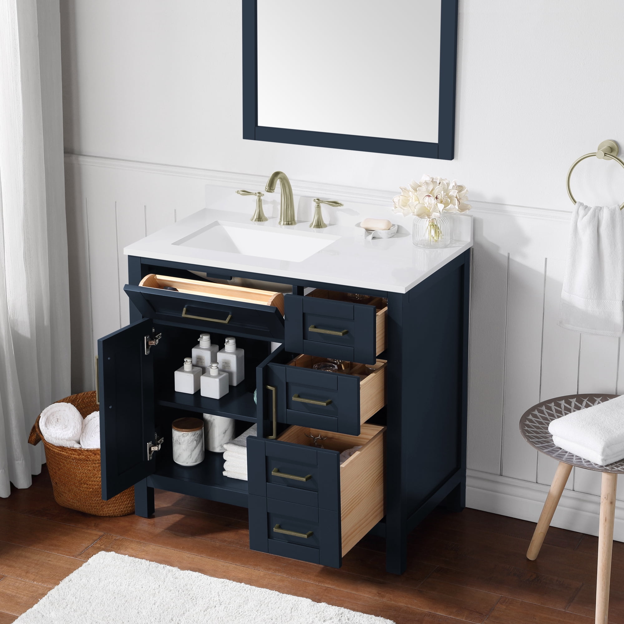 Ove Decors Tahoe 36 W x 21" D Freestanding Bathroom Vanity with Sink, Midnight Blue