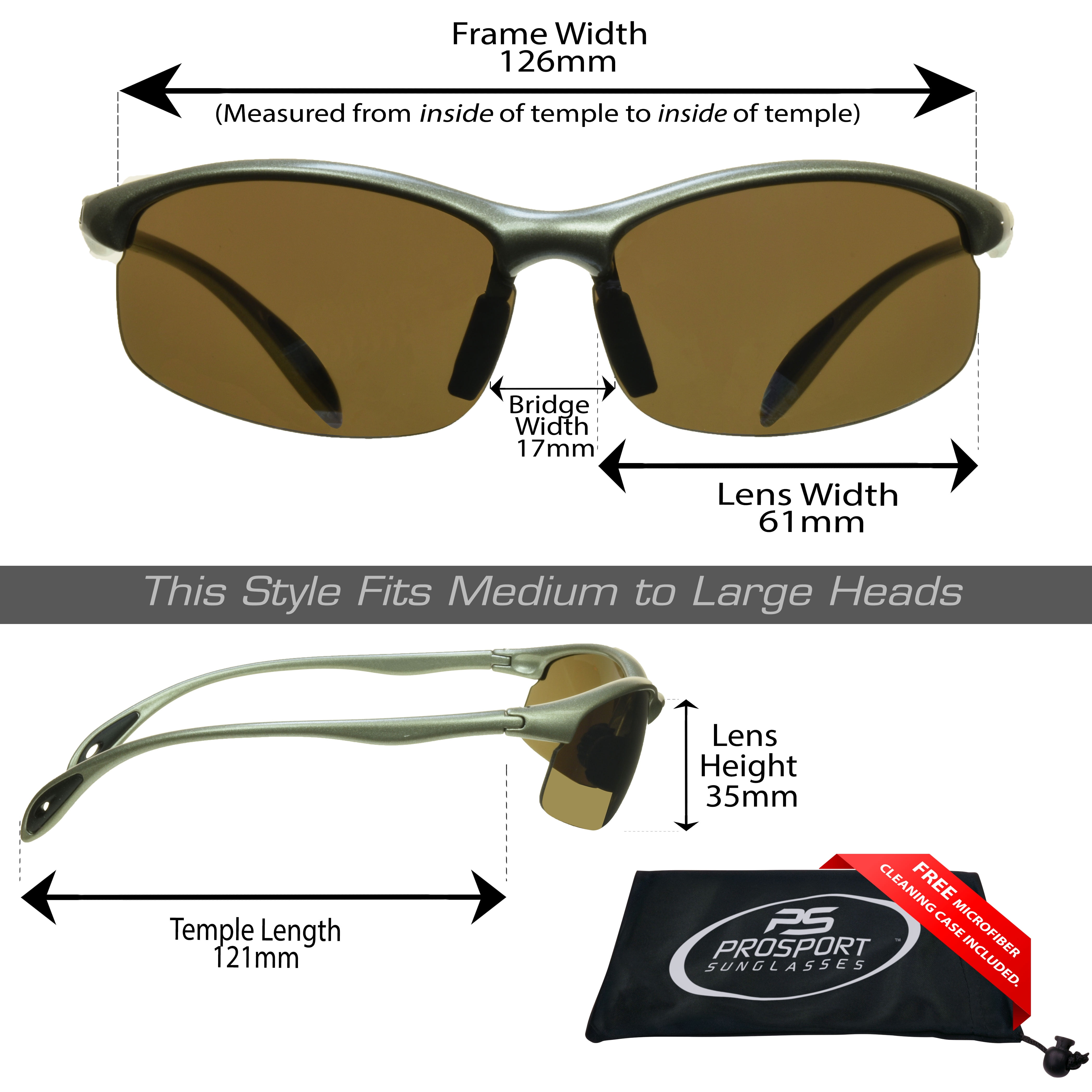 proSPORT Polarized Sunglass Men Women Light-Weight Semi-Rimless