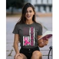 thumbnail image 2 of Breast Cancer Back The Pink American Flag US Women's T-shirt, M, Charcoal, 2 of 4