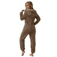 thumbnail image 3 of Womens Fleece Onesies Pajamas Warm Sherpa Romper Sleepwear One Piece Loungewear with Bear Ear (Coffee M), 3 of 7