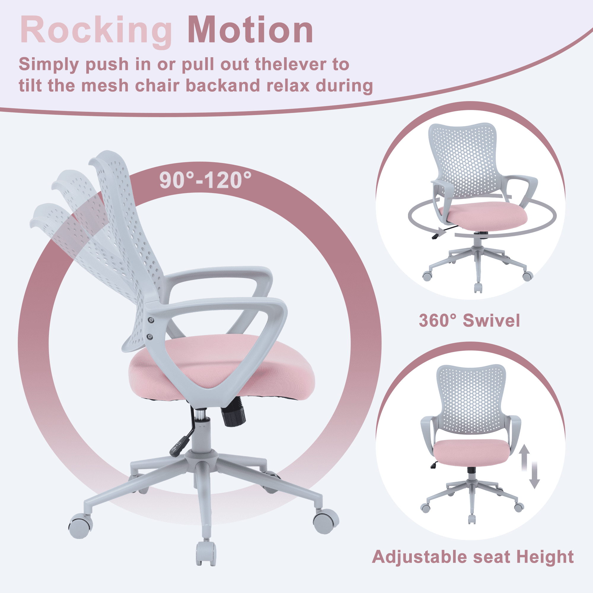 ENYLAY Ergonomic Office Chair, Breathable Mesh Computer Desk Chair with Armrests & Rolling Swivel, Butterfly Back Design Task Chair for Home Office, Adults Teens (Pink)