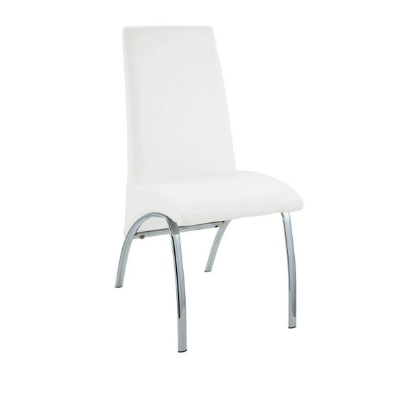 Benzara Polyurethane Upholstered Metal Side Chair, Set of Two, White and Silver