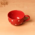 thumbnail image 3 of PotteryDen Red Polka Dots Coffee Cup - Height 6 cm | diameter 10.5 cm | Hand Painted | Hand Textured | Set of 1 | Ceramic | 350 ml | Ideal for Tea and Coffee, 3 of 3