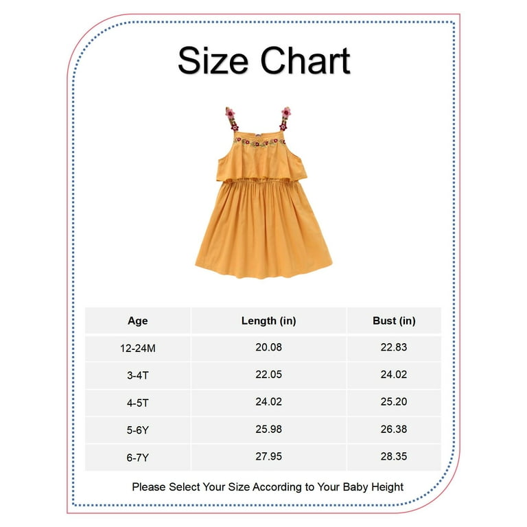 5T Kids Girl Clothes Little Girl Dress Sleeveless Dress 5 6 Years Little Girls Suspender Dress Yellow